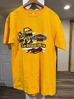M&O Gold Cedar Lake Speedway School Bus Racing T-Shirt Tee Large